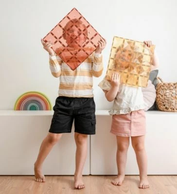 Connetix Tiles Base Plate Lemon & Peach Magnetbausteine 5 Connetix Tiles Base Plate Lemon & Peach Magnetbausteine – Bild 3